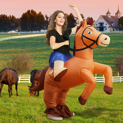 Inflatable Costume Adult Ride On Horse Costumes Cowboy Air Blow Up Funny Riding Horse Suit for Men Women Halloween