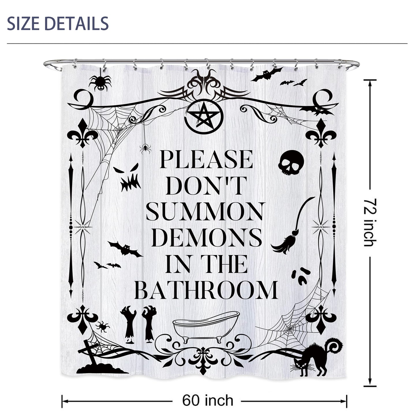 Laifzere Funny Toilet Rules Shower Curtain Gothic Halloween Goth Witchy Bathroom Signs Horror Fabric Shower Curtain for Bathtub 60x72 Inch