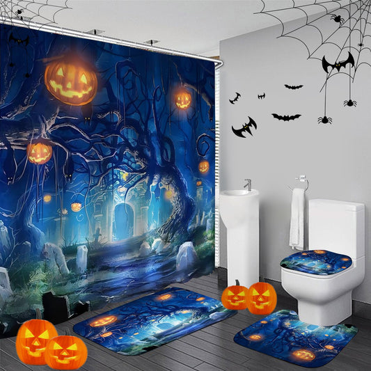 Yddsky 4 Pcs Halloween Shower Curtain Set with Rugs Toilet Lid Cover,Bloody Hand Shower Curtain with 12 Hooks for Bathroom Set Decor Horrible Halloween Bathroom Decor Theme