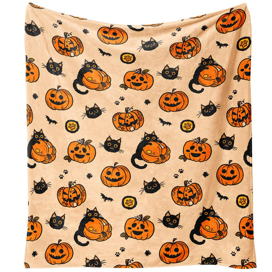 Yiyhuxf Halloween Blanket,Fall Halloween Black Cats Pumpkins Bats Spiders Fleece Blankets, for Women Flannel Throw Blanket for Home Living Room Couch Bed Chair or Dorm Decor 60"x50"