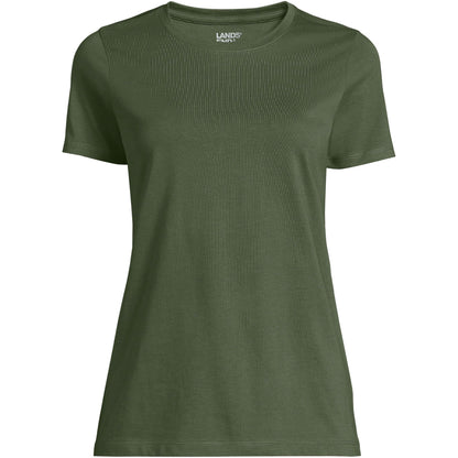 Lands' End Womens Short Sleeve Relaxed Supima Cotton Crew Neck T Shirt Estate Green Regular Large