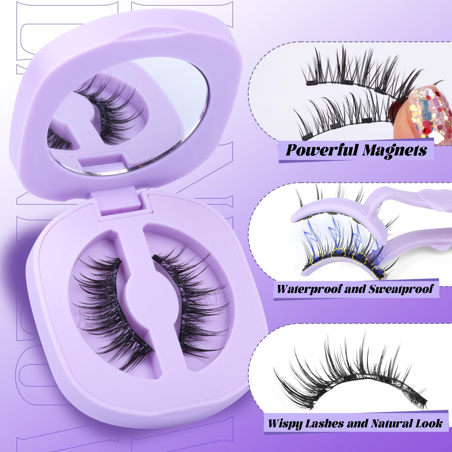 Lanflower Magnetic Eyelashes Reusable Natural Look Magnetic Lashes with Applicator Wispy False Eyelashes with Magnets No Eyeliner