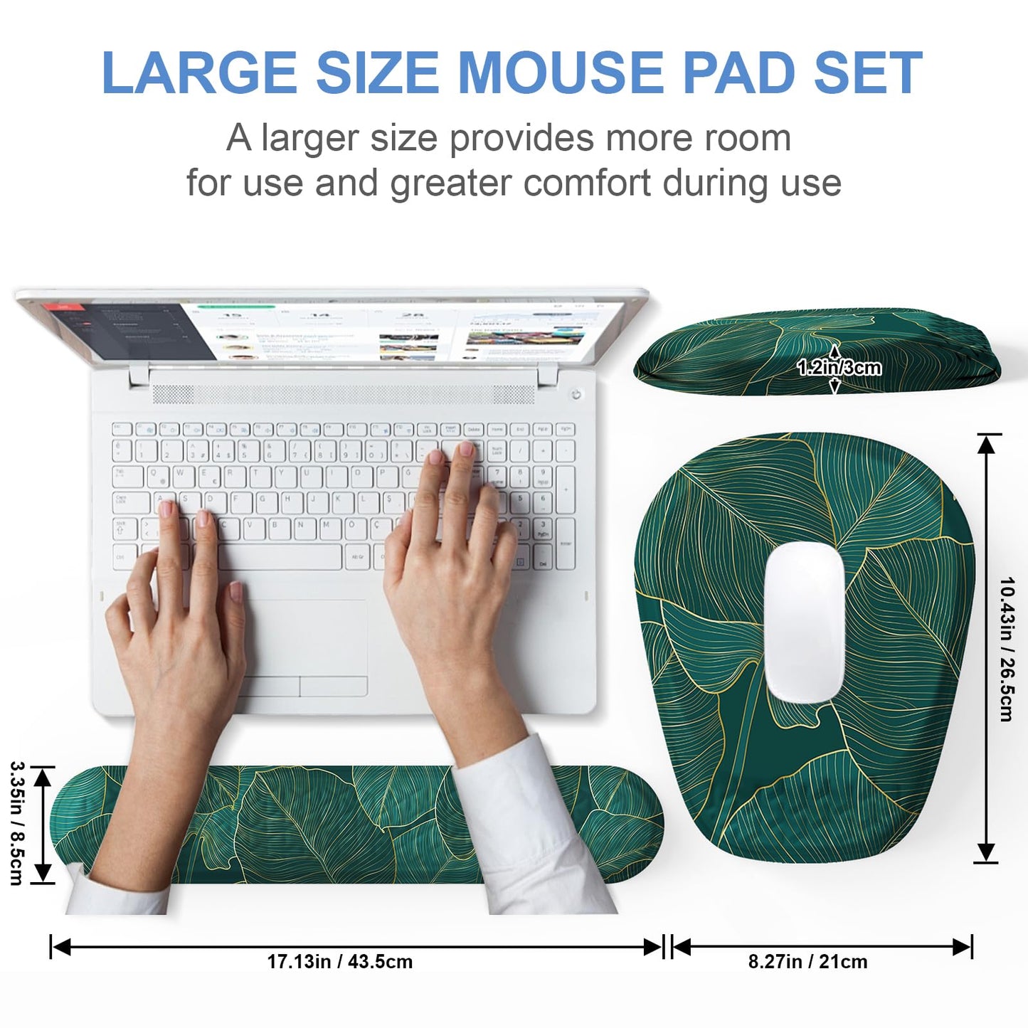Laokiiy Mouse Pad with Wrist Rest, Comfortable Memory Foam Wrist Rest for Computer Keyboard, Ergonomic Mouse Pad Set for Easy Typing & Pain Relief for Office & Home, Green