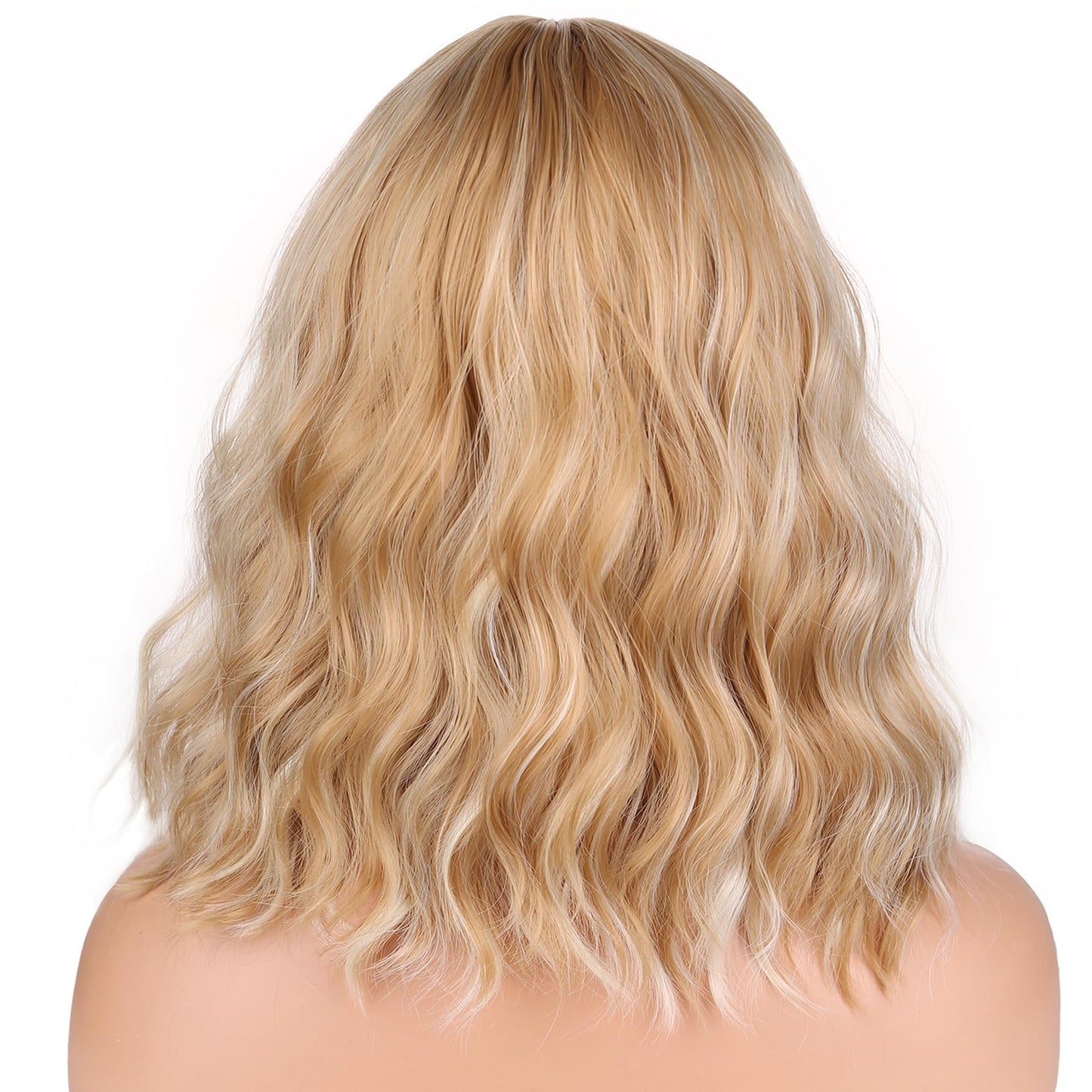 WTHCOS Brown Mixed Blonde Wigs for Women Girls Short Bob Wig blonde Wig Short Curly Wavy Blonde wig With Bangs Heat Resistant Synthetic Wigs for Cosplay Costume Party