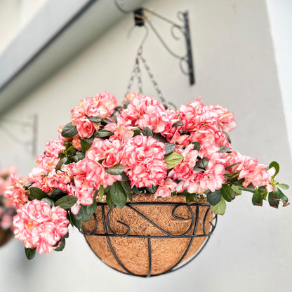 LaLaGreen Hanging Planter for Outdoor Plants (12 Inch, 2 Pack) Hanging Baskets with Coco Liner, Black Metal Wire Flower Basket Pots with Hook Hanger Balcony Porch Farmhouse Country Style Garden Decor