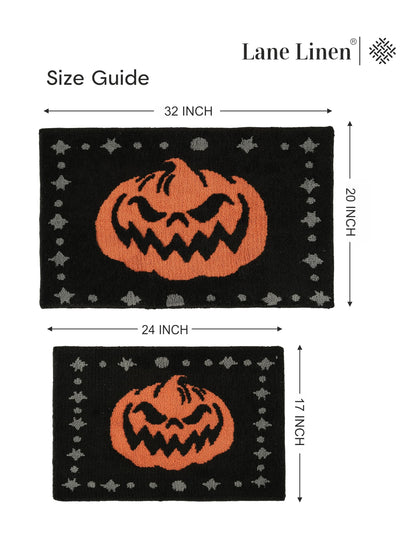 LANE LINEN Halloween 2 Pc Pumpkin-Style Bath Mats, Non Slip, Absorbent 20' x 32', Jack-O-Lantern