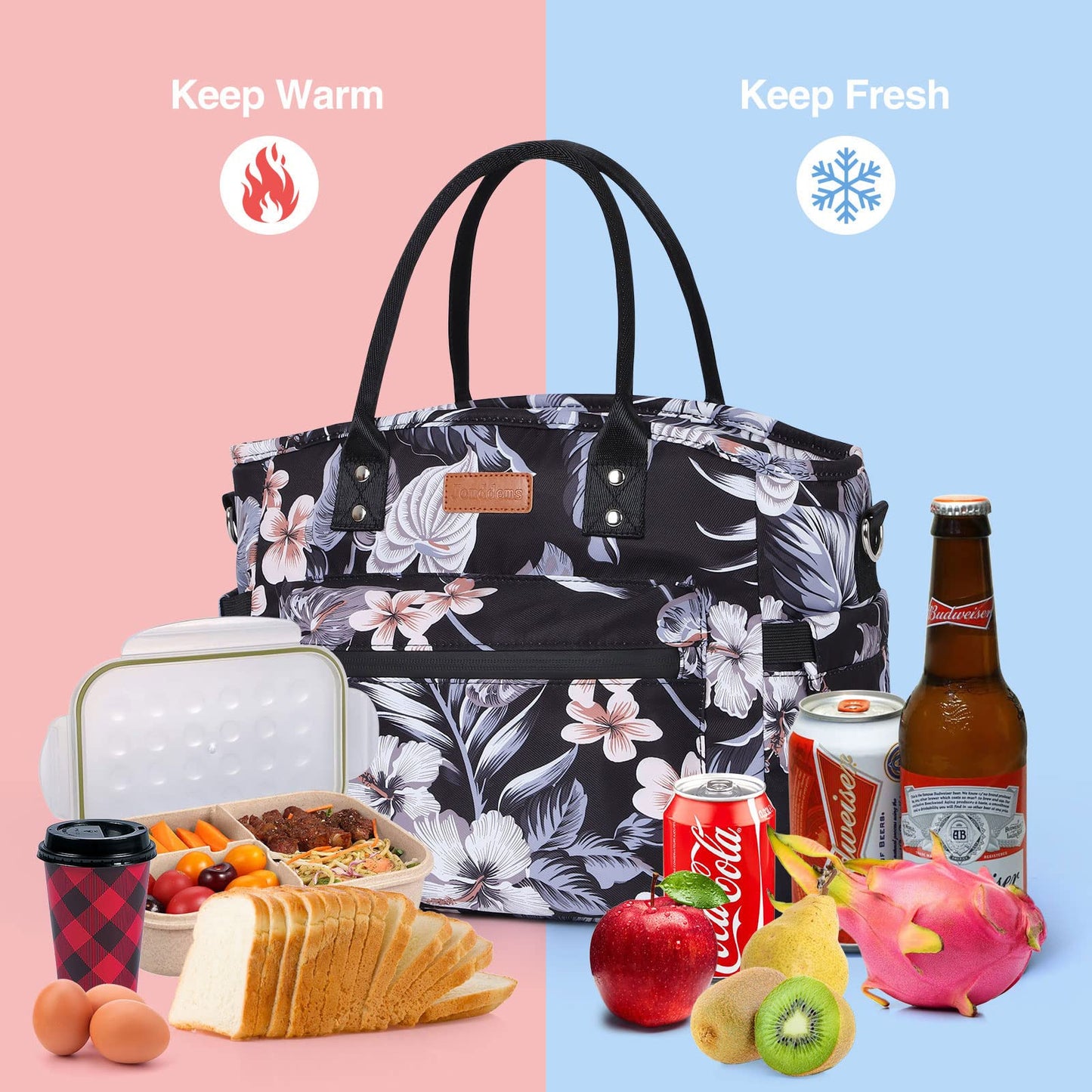 Insulated Lunch Bag for Women/Men,LeakProof Adult Lunch Box,Large Lunch Tote Bag with Removable Shoulder Strap,Portable Reusable Lunch Cooler Bag for Office Work Picnic Beach