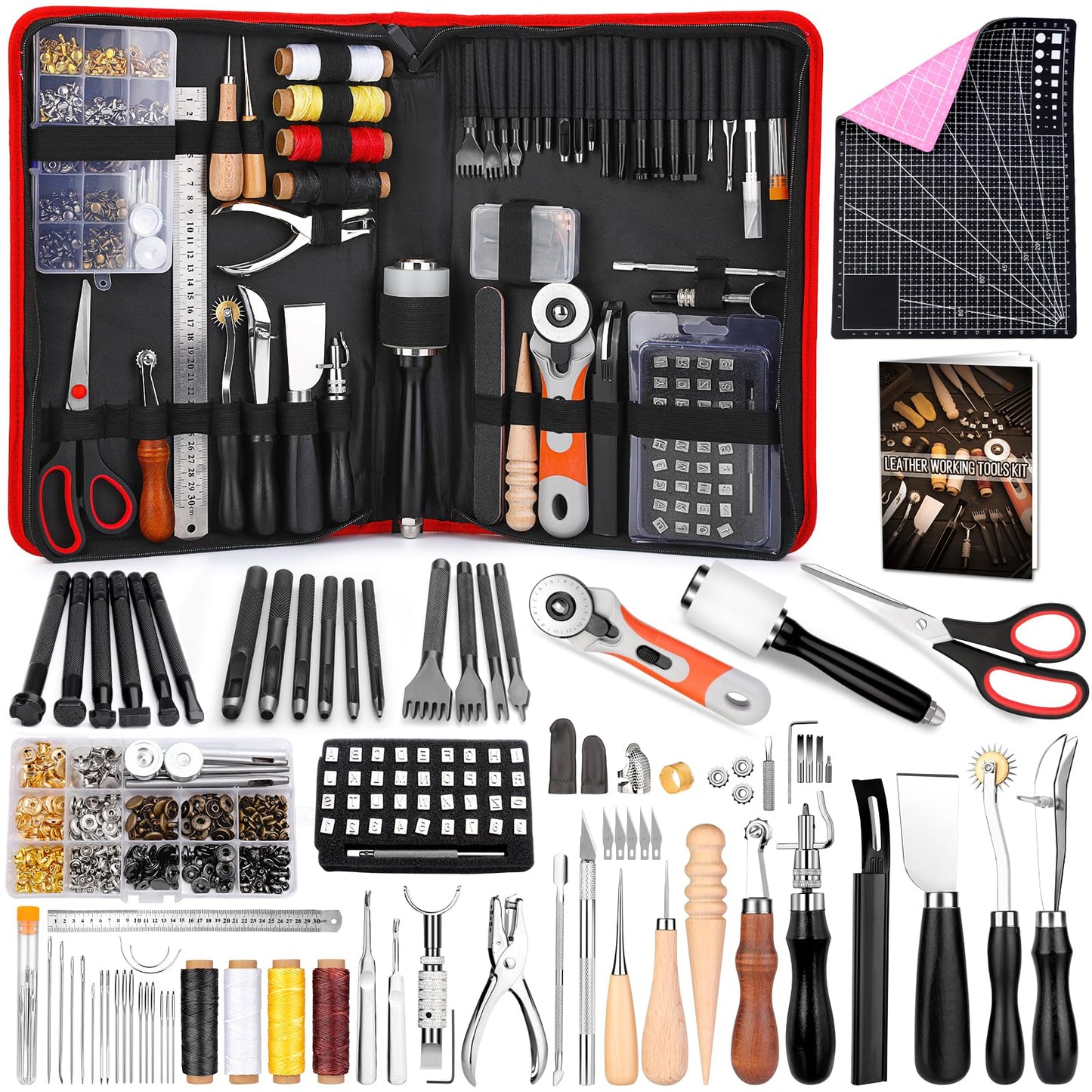IMZAY 415 PCS Leather Working Kit, Leather Tool Kit, Leather Crafting Kit with Leather Working Tools Punching Sewing Stamping Sanding Tools for Leather Working Professional