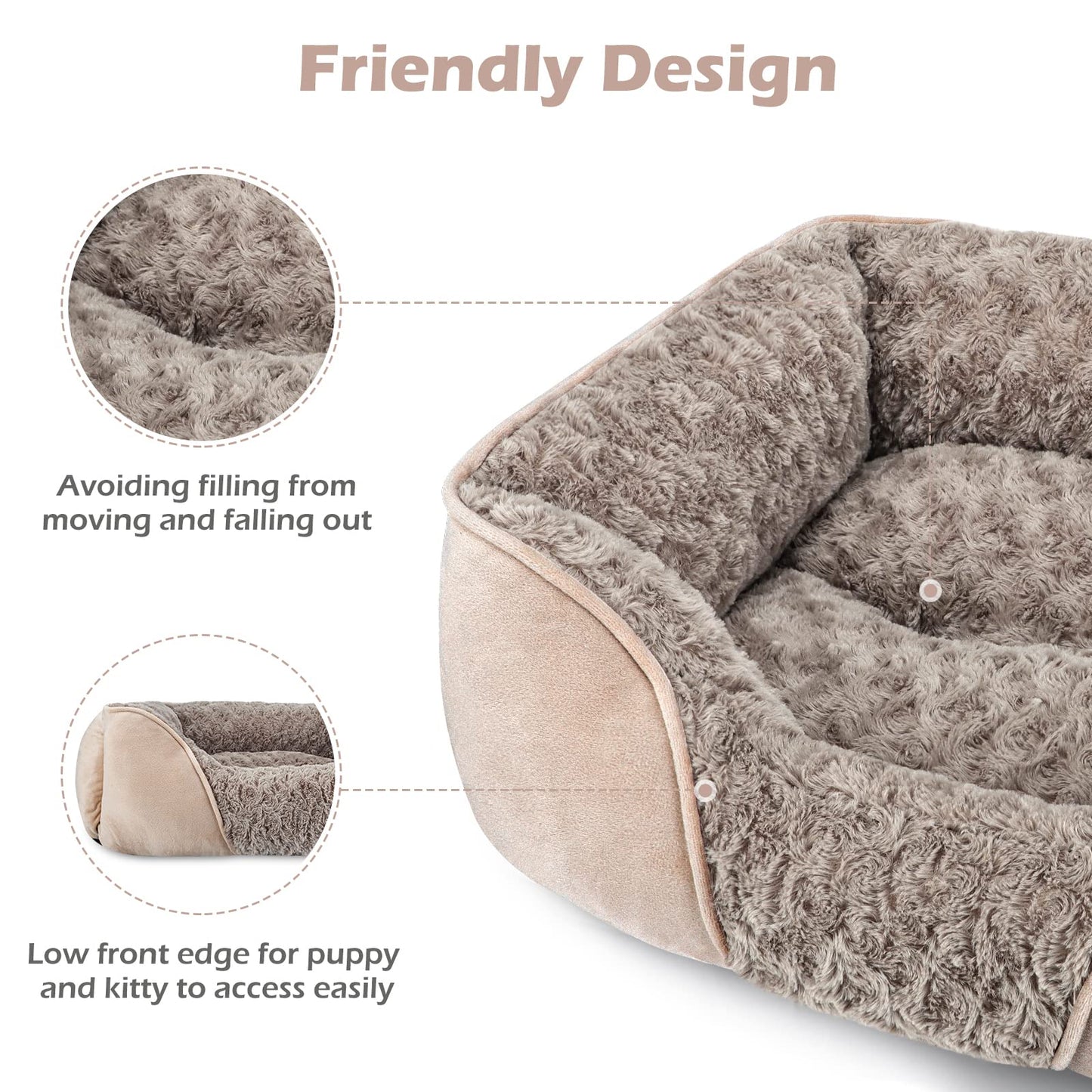 INVENHO Small Dog Bed, Rectangle Washable, Orthopedic, Soft Calming, Durable Pet Cuddler with Anti-Slip Bottom, S(20"x19"x6")