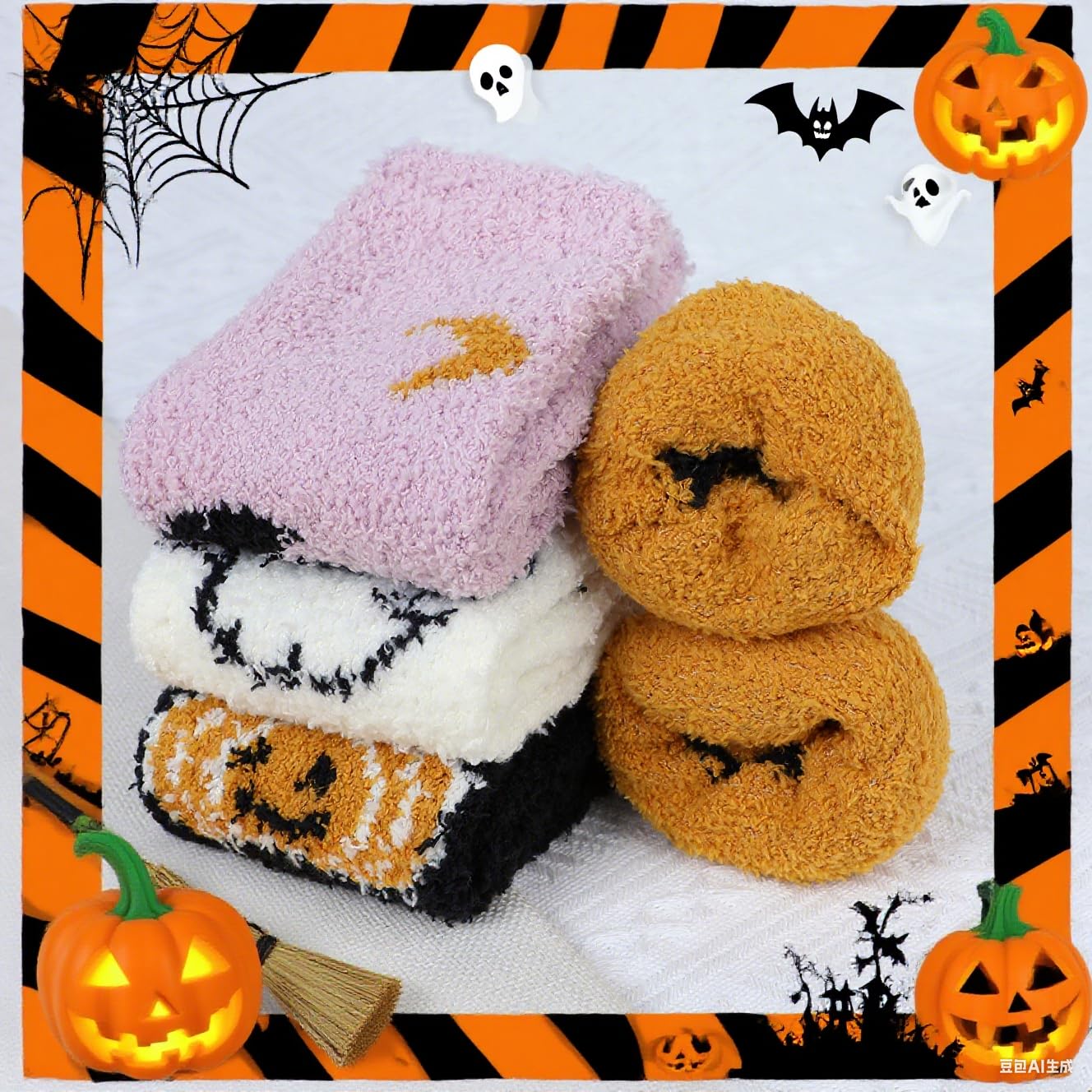 Zando Halloween Women's Fuzzy Socks for Women Slipper Socks - Cozy Fluffy Non-Slip Warm Cloud Soft Cute Thick Comfy,for Home, Hospital, Yoga, Work A 3/Ghost print