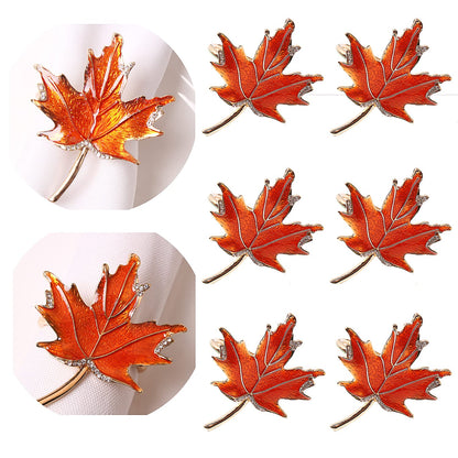 XIYAO Fall Leaf Napkin Rings Set of 6 Metal Maple Leaves Napkin Rings Holder, 6 Pcs Thanksgiving Table Napkin Holders,Fall Cloth Napkin Rings for Table Dinner Wedding Holiday