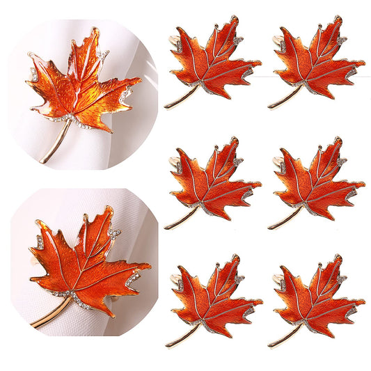 XIYAO Fall Leaf Napkin Rings Set of 6 Metal Maple Leaves Napkin Rings Holder, 6 Pcs Thanksgiving Table Napkin Holders,Fall Cloth Napkin Rings for Table Dinner Wedding Holiday