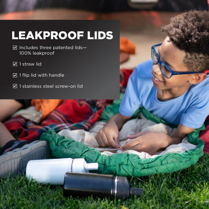 IRON °FLASK Camping & Hiking Hydration Flask with 3 Lids - Stainless Steel, Double Walled & Vacuum Insulated Water Bottle - Leak Proof & BPA Free (Midnight Black, Straw - 32 oz)