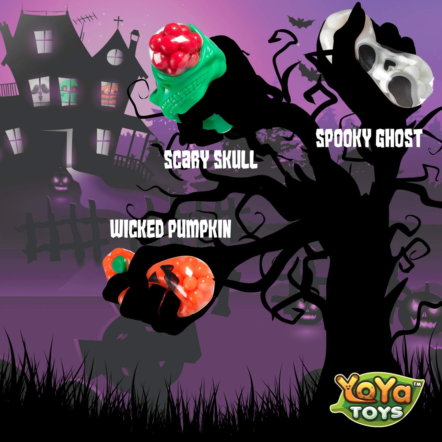 YoYa Toys Spooky DNA Stress Balls (3 Pack) - Halloween Squishy Gift - Pumpkin, Ghost, Skull Squeeze Balls for Kids and Adults - Sensory Fidget Toy - Promote Anxiety, Stress Relief, Calm Focus and Play