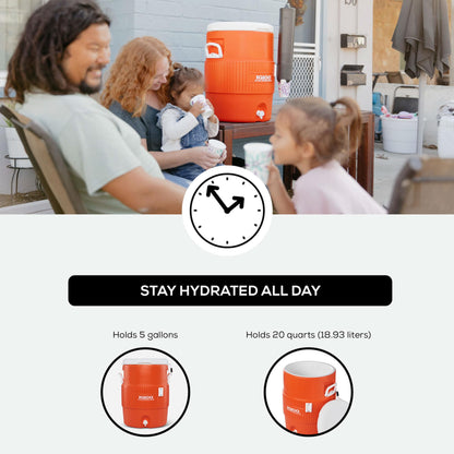 Igloo 10 Gallon Portable Sports Cooler Water Beverage Dispenser with Flat Seat Lid, Insulated Beverage Dispenser, Orange/White