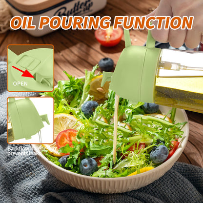 2-in-1 Oil Dispenser and Sprayer, Olive Oil Dispenser Bottle with Anti-Drip Spout, Oil Sprayer, For Salads, Air Fryer, Frying, Barbecue Green+Black 470ML/ 15.8fl.oz(2pcs)