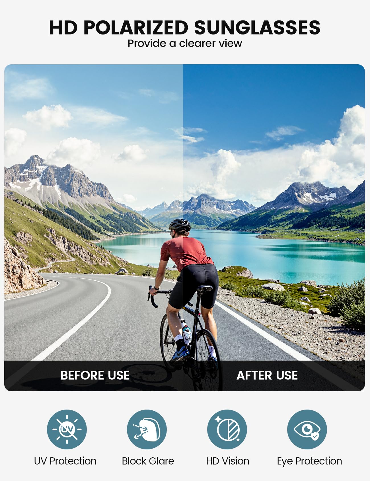 Lamicall Polarized Sports Sunglasses for Men Women, [24g Ultralight] [Adjustable Nose Pad] UV400 Protection Sun Glasses for Cycling Running Baseball Fishing Golf Beach Volleyball, Half Frame, Black