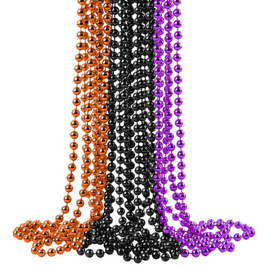 ZZYFGH 12 PCS 33'' 7mm Halloween Bead Necklace, Halloween Purple Black Orange Bead Necklaces for Halloween Parade Throws Halloween Trick or Treat Decorations
