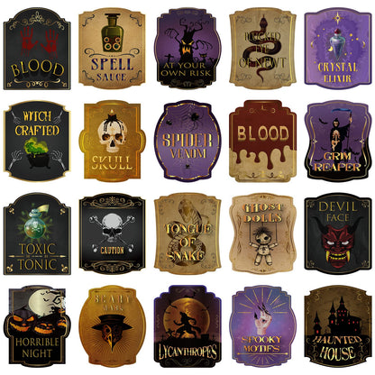 Zonon 80 Pcs Creepy Apothecary Bottle Labels Animal Medicine Bottle Stickers Potions Labels Waterproof Vintage Laminated Stickers for Summer Halloween Party Supplies Photo Props, 20 Styles