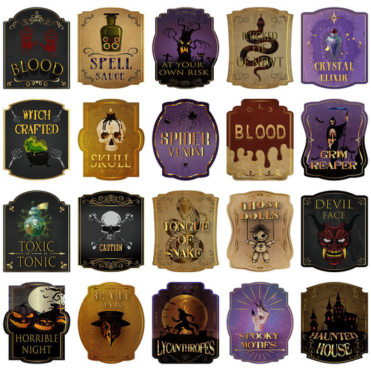 Zonon 80 Pcs Creepy Apothecary Bottle Labels Animal Medicine Bottle Stickers Potions Labels Waterproof Vintage Laminated Stickers for Summer Halloween Party Supplies Photo Props, 20 Styles