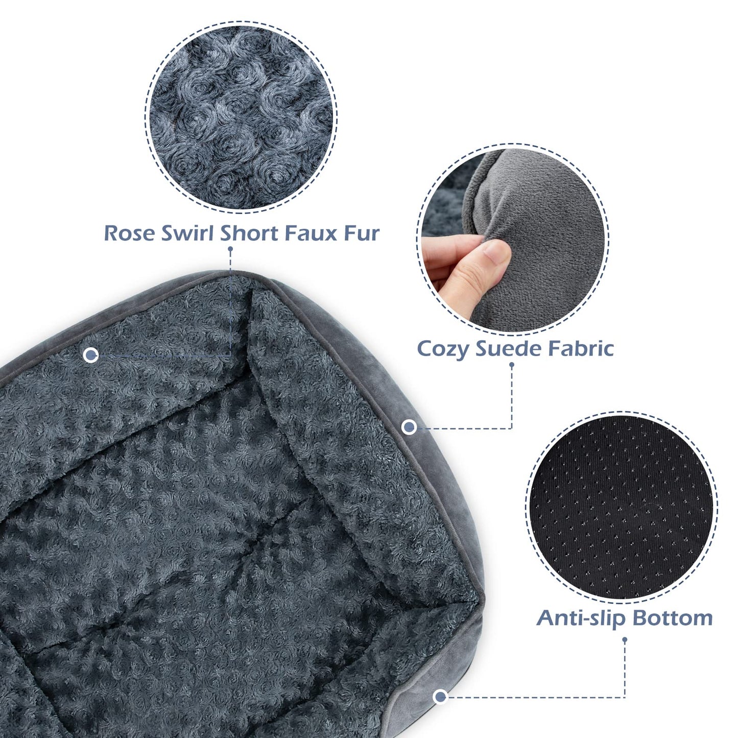 INVENHO Rectangle Washable Orthopedic Dog Bed for Small, Medium and Large Dogs, Soft Calming, Sleeping Puppy Bed Durable Pet Cuddler with Anti-Slip Bottom, S (20"x19"x6")