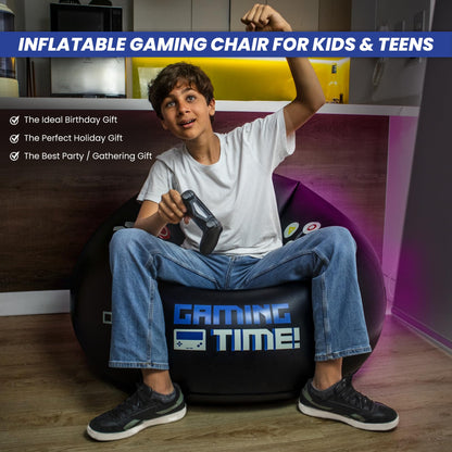 Inflatable Gaming Chair for Kids & Teens with Cup Holders and Side Pocket - This Air Gaming Bean Bag Chairs for Kids is The Perfect Furniture for Gamer Room Decor - Perfect Gaming Stuff for Boys 4-12