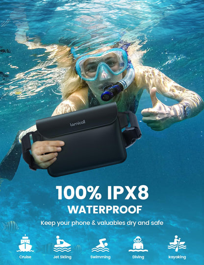 Lamicall [2Pack] Waterproof Fanny Packs, Dry Bag Pouch - [Elastic Waist Strap] Phone Waterproof Waist Pouch Dry Bag, Beach, Kayaking, Swimming, Cruise Essentials, 8.7” for iPhone 16 15 14 13 Pro Max