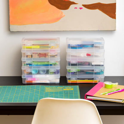 IRIS USA Pencil Case Box Storage Container for Organizing with Snap Lid, 10-Pack, Big Capacity Stackable Plastic Pen Pouch for Craft Hobby Art Supplies Journaling Stationery Sticker, Clear, Medium