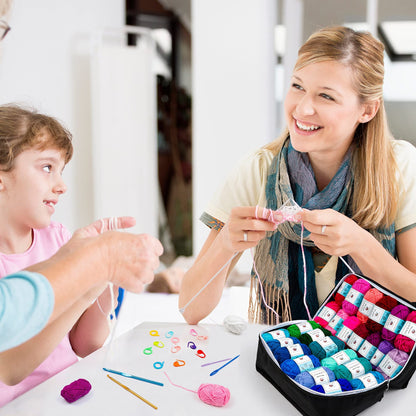 INSCRAFT 62 Acrylic Yarn Skeins, 2170 Yards Yarn for Knitting and Crochet, Includes 2 Crochet Hooks,2 Weaving Needles,10 Stitch Markers, Perfect Beginner Kit for for Adults Kids