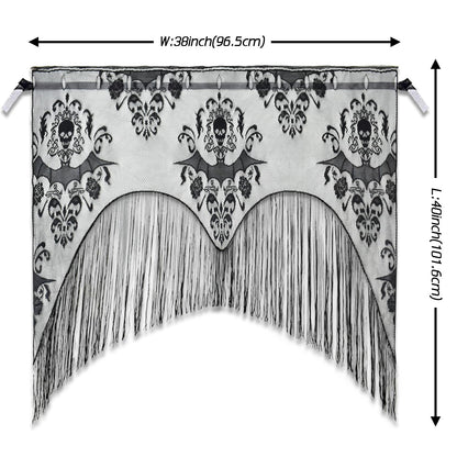 ZeeDix 2 Pcs Halloween Lace Skull Window Curtain- Black Tassel Door Curtain for Halloween Home Party Decorations, Party Supplies
