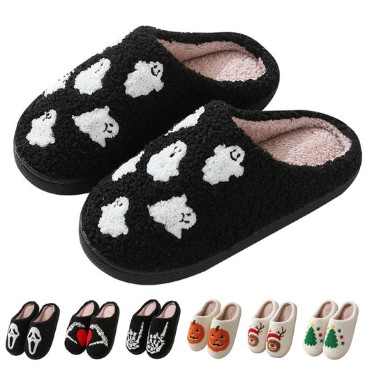 Zuiyisu Halloween/Christmas Slippers for Women Men, Soft Plush Fuzzy Winter holiday slippers, Retro Cozy House Slippers, Comfy Bedroom Indoor Outdoor Shoes, Halloweenghost