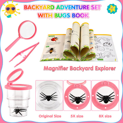 INNOCHEER Kids Explorer Kit & Bug Catcher Kit & Safari Costume Kit, Outdoor Exploration Set with Hat, Vest, Butterfly Net and Bugs Book for Boys Girls 3-12 Years Old (Camouflage Pink)