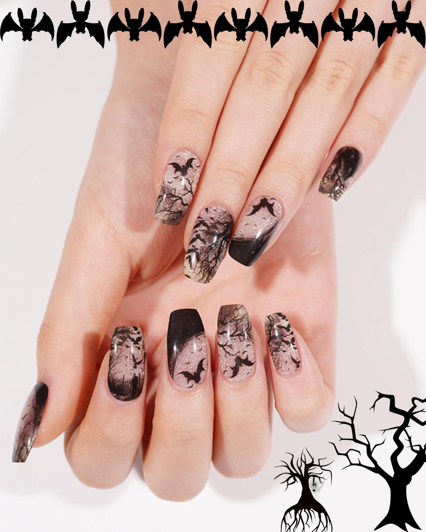 LabTabBa 20pcs Halloween Semi Cured Gel Nail Strips - Salon Quality DIY Wraps,UV Needed