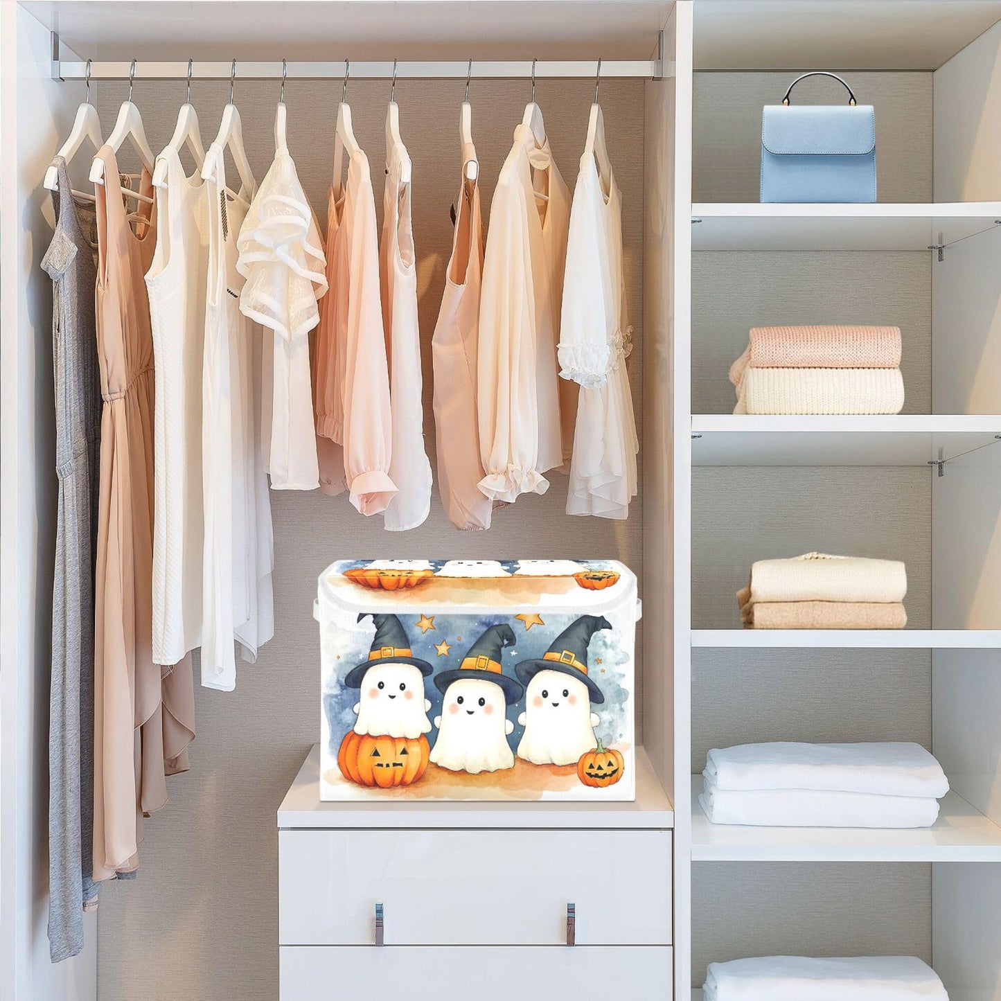 xigua Cute Cartoon Ghosts Storage Bins with Lids and Carrying Handle,Foldable Storage Boxes Organizer Containers Baskets Cube with Cover for Home Bedroom Closet Office