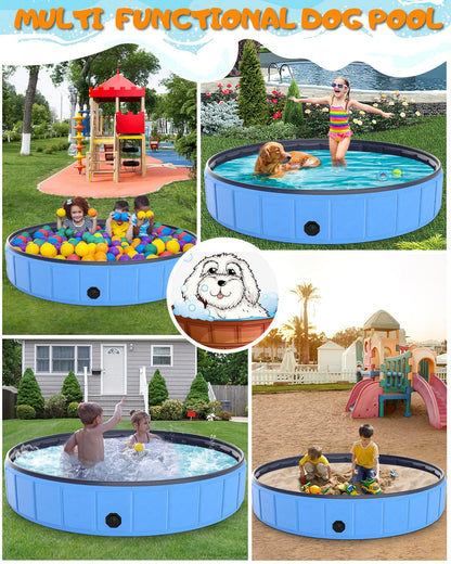 Instraella 120x20'' Extra Large Dog Pool Foldable Plastic Bathtub for Large Dogs,1mm Durable and Collapsible Pet Bathing Tub Portable Outside Swimming Pool for Kiddie and Dogs