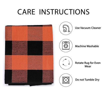 IOHOUZE Fall Buffalo Plaid Check Rug Outdoor Doormat 27.5 x 43 Inches Washable Woven Outdoor Indoor Welcome Mats for Front Door/Farmhouse/Entryway/Home Entrance Black and Orange Outdoor Rug