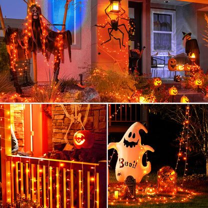 ILLUMINEW 300 Led Orange String Lights Outdoor Halloween Decorations, 108 Ft Thanksgiving Decor Lights 8 Modes Fairy Lights for Bedroom Yard Room Decor