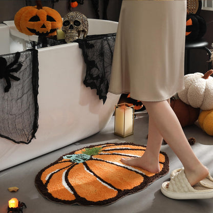 YRXRUS Halloween Pumpkin Bathroom Rugs, Pumpkin Shaped Bath Mat, Machine Washable Orange Rug, Living Bedroom Kids Room for Halloween Decoration, Kitchen Area Rugs 18 x 24 inch