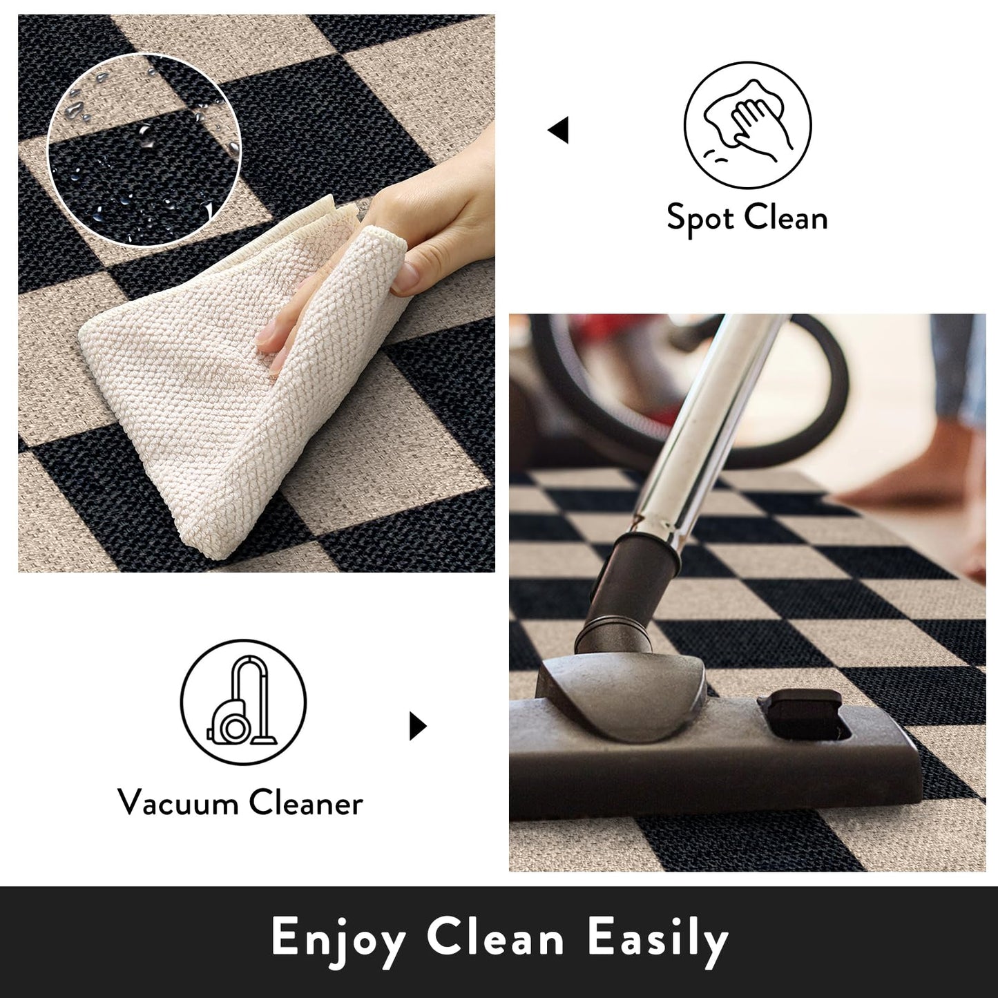 Lahome Checkered Easy Jute Carpet, 3x5 Outdoor Patio Rug Washable Rugs for Entryway Checkerboard Indoor Outdoor Living Room Classroom Carpet, Farmhouse Neutral Non Slip Black Door Mat for Bedroom