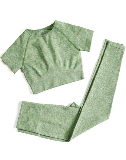 Workout Sets for Women 2 Piece Outfits Cute Gym Athletic Pilates Hiking Clothes Conjunto Deportivo Para Mujer Seamless High Waist Leggings Yoga Crop Tops Two Piece Matching Sports Set (P005L-Avocado)