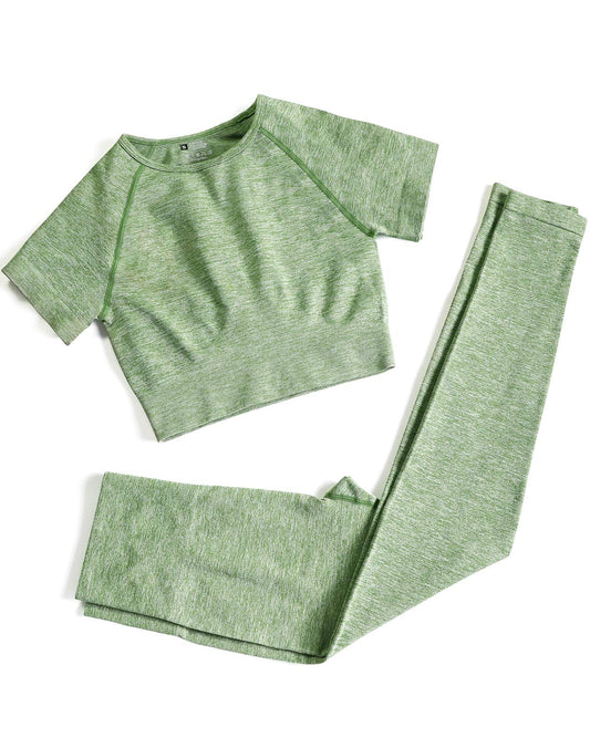 Workout Sets for Women 2 Piece Outfits Cute Gym Athletic Pilates Hiking Clothes Conjunto Deportivo Para Mujer Seamless High Waist Leggings Yoga Crop Tops Two Piece Matching Sports Set (P005L-Avocado)