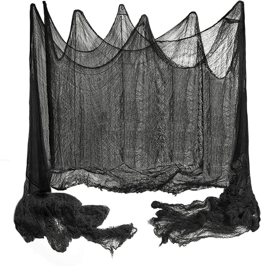Yobbai 400x80 Inch Oversized Halloween Black Creepy Cloth - 33x6.5ft Spooky Fabric Cloth for Haunted House - Creepy and Spooky Halloween Decorations for Party Outdoor Or Indoor