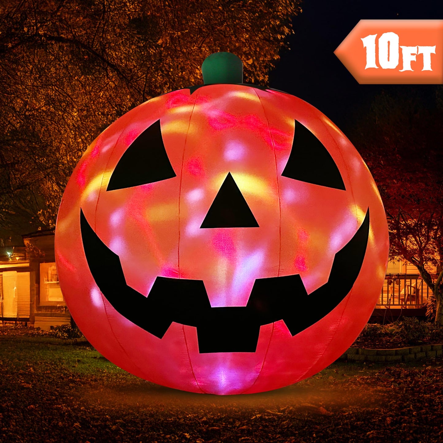 ZPISF 10 FT Halloween Inflatables Giant Pumpkin with Rotating LEDs Outdoor Decorations, Blow Up Pumpkin Halloween Yard Decorations for Front Lawn Garden Decor