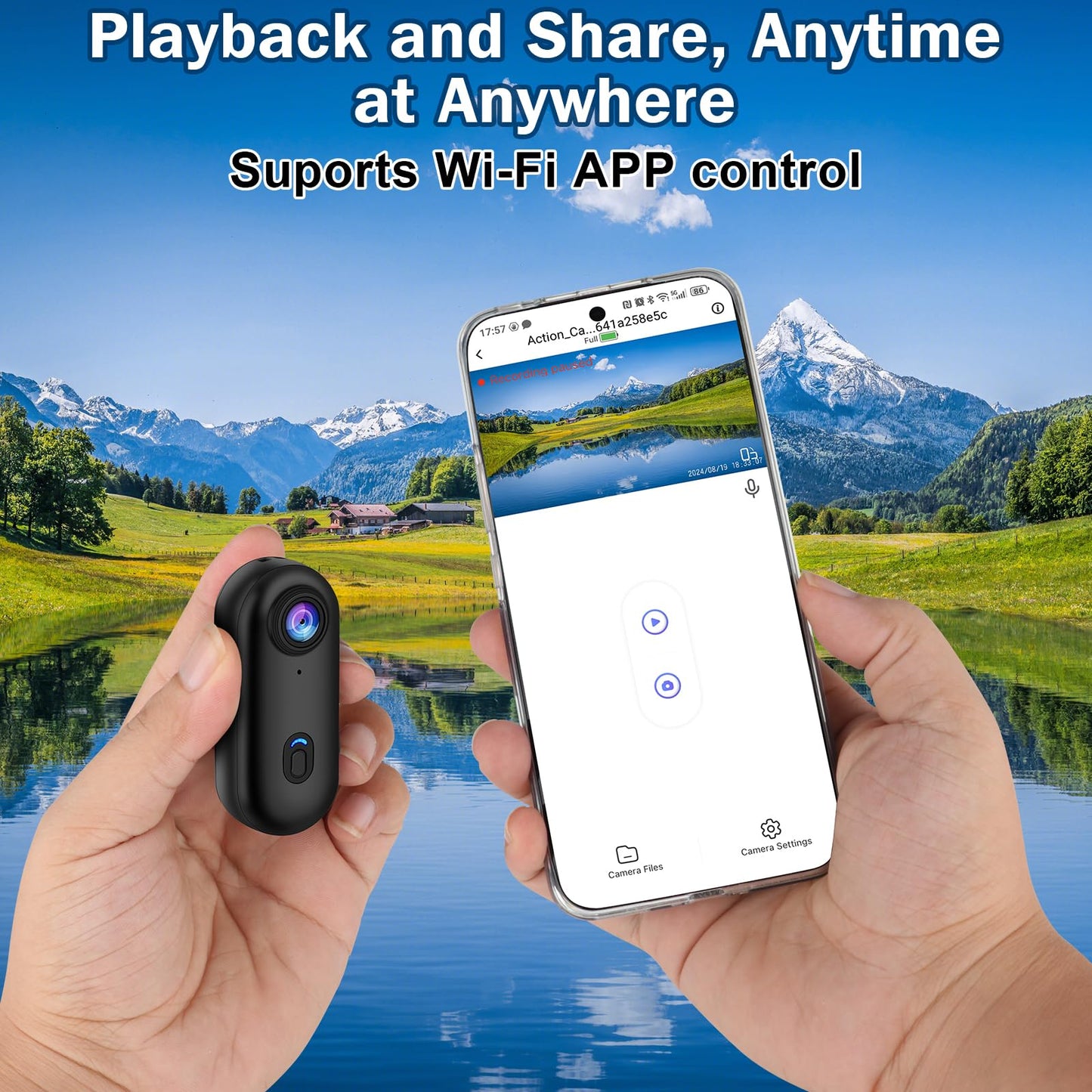 i3 4K Thumb Action Camera, Tiny Size, Mount Anywhere, Small Body Camera with Spring Clip, Portable Vlogging, Hands-Free POV Recording, Helmet Cam for Cycling, Motorcycle (64G-Card, Black)