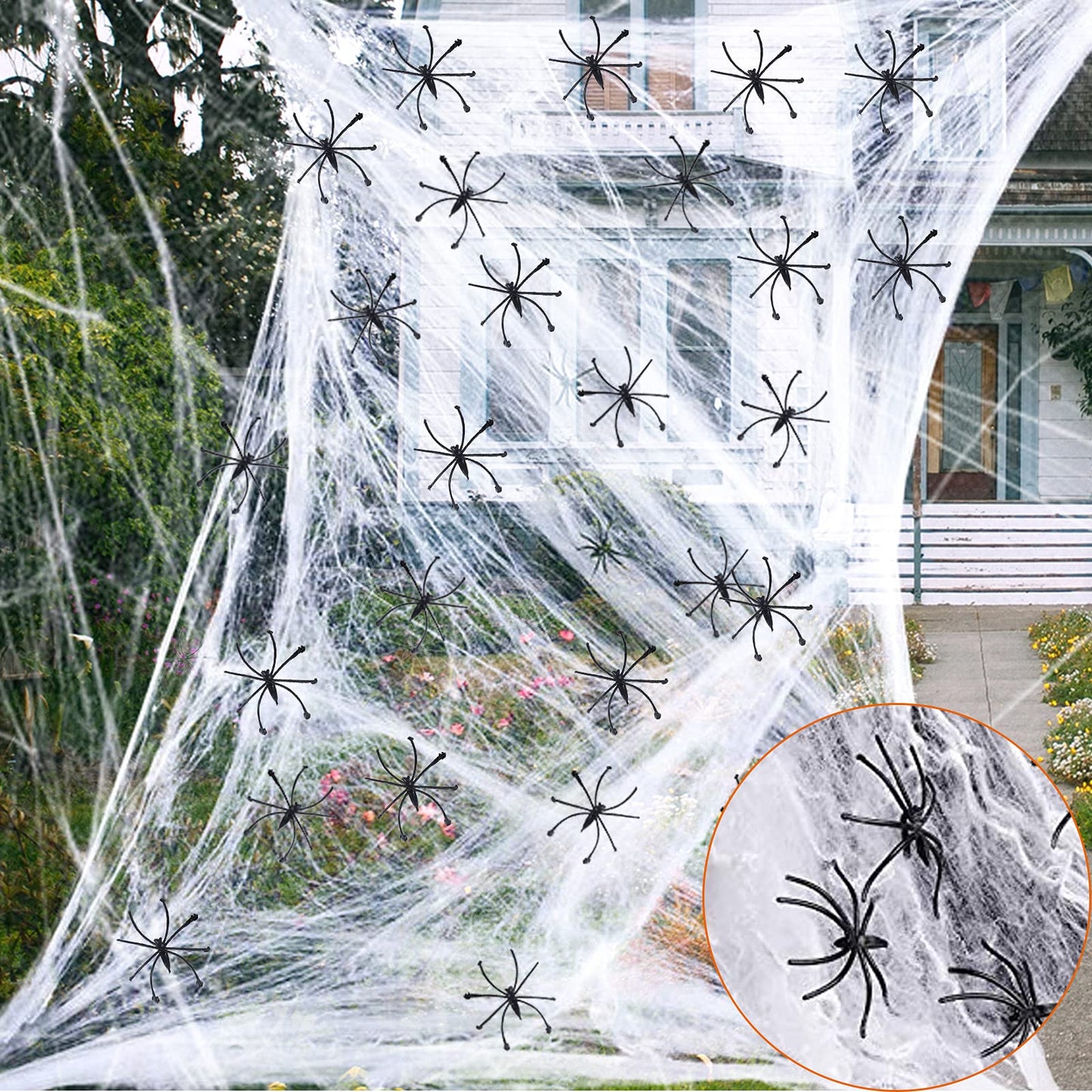 Labrostar 1000 Sqft Halloween Spider Web Decorations with 100 Fake Spiders Spooky Spider Webbing Decorations Indoor Outdoor Party Yard Decor Supplies for Bar Haunted House