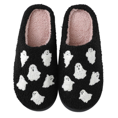 Zuiyisu Halloween/Christmas Slippers for Women Men, Soft Plush Fuzzy Winter holiday slippers, Retro Cozy House Slippers, Comfy Bedroom Indoor Outdoor Shoes, Halloweenghost