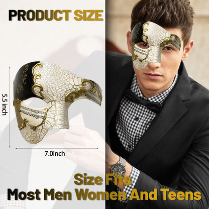 IncreDecor Masquerade Mask for Men Phantom of The Opera Half Face Mask with Bowtie, Venetian Masks for Halloween Party (Black)
