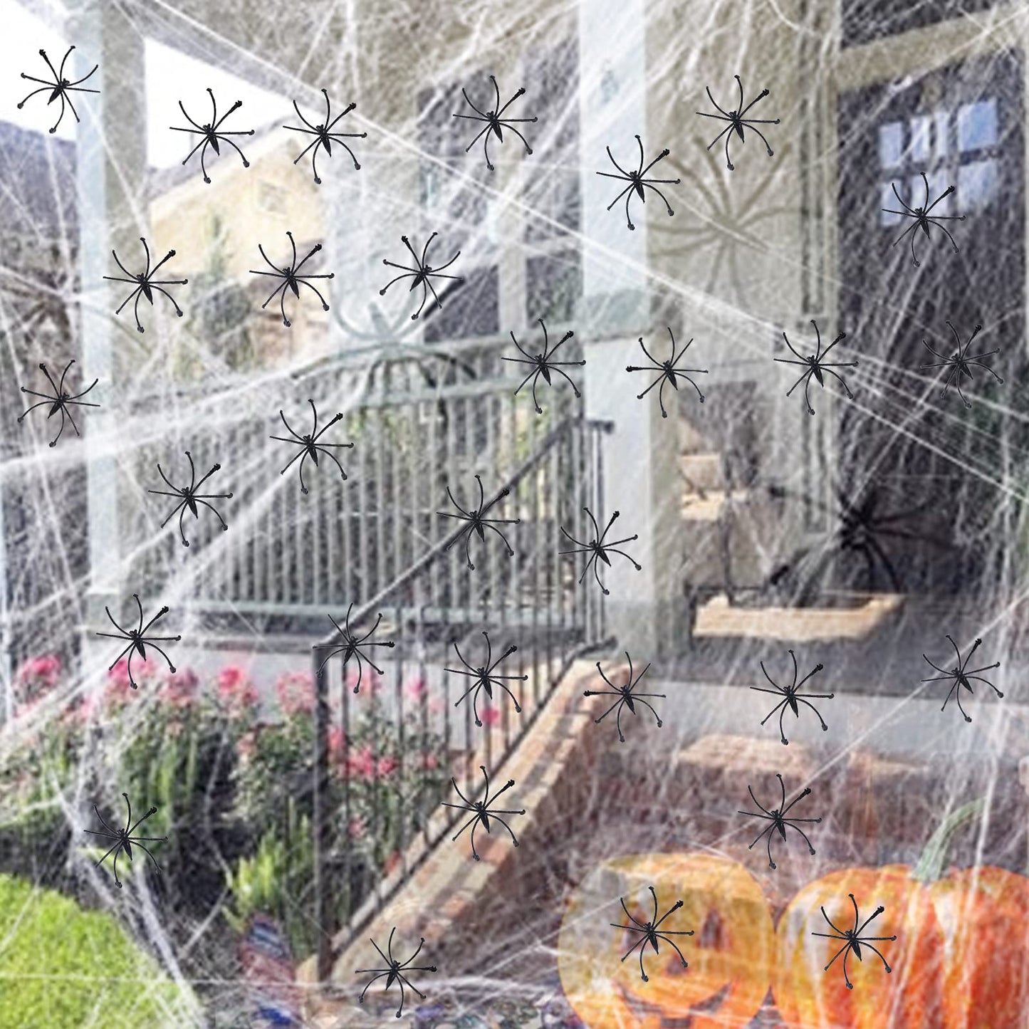 Labrostar 1000 Sqft Halloween Spider Web Decorations with 100 Fake Spiders Spooky Spider Webbing Decorations Indoor Outdoor Party Yard Decor Supplies for Bar Haunted House