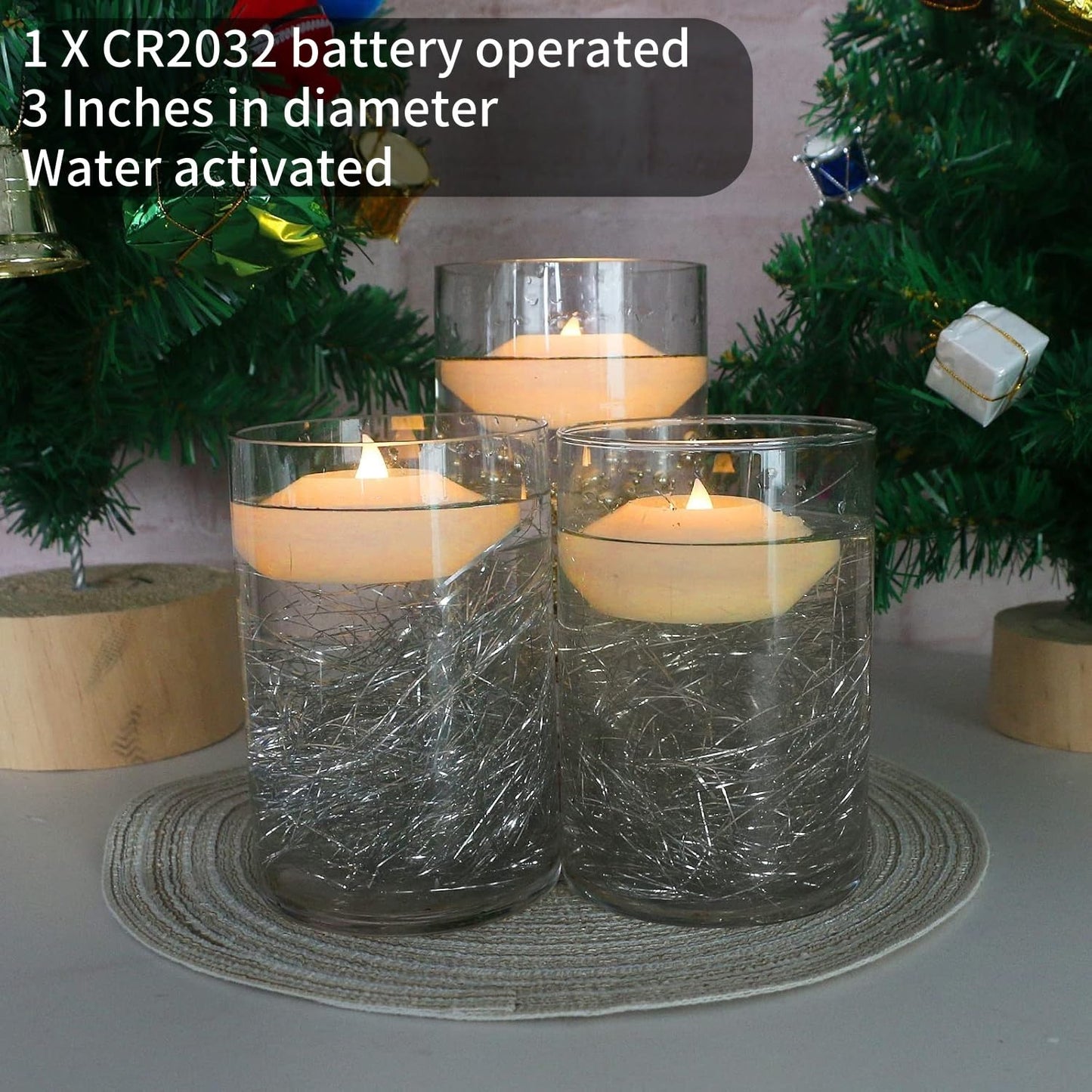 LACGO Pack of 8 LED Waterproof Wax Floating Candles Light 3 inch, Battery-Powered Flameless Flicker Candle, Water Activated Candle, for Baby Shower, Wedding, Home, Party Festival Decor(Warm White)