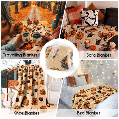 Yiyhuxf Halloween Blanket,Fall Halloween Black Cats Pumpkins Bats Spiders Fleece Blankets, for Women Flannel Throw Blanket for Home Living Room Couch Bed Chair or Dorm Decor 60"x50"